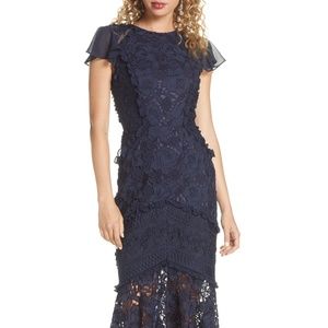 Chi Chi London Crochet & Lace Flounce Sleeve Dress